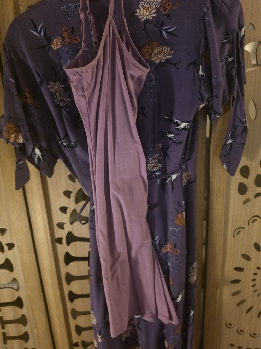 Floral Wrap Midi Dress in Lavender With Bird Pattern - Picture 5 of 5